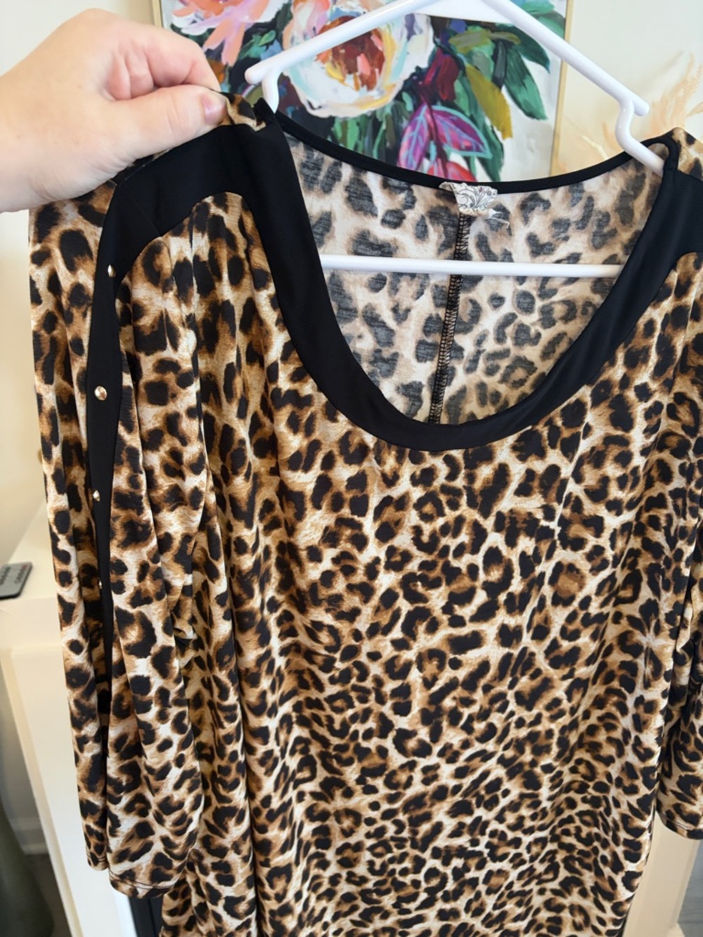 NAIF Leopard Print Short Sleeve Top with Black Trim